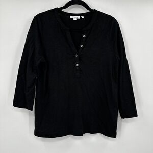 CHICOS Black 3/4 Sleeve Henley Top Shirt Womens Size 1 Medium Casual Everyday